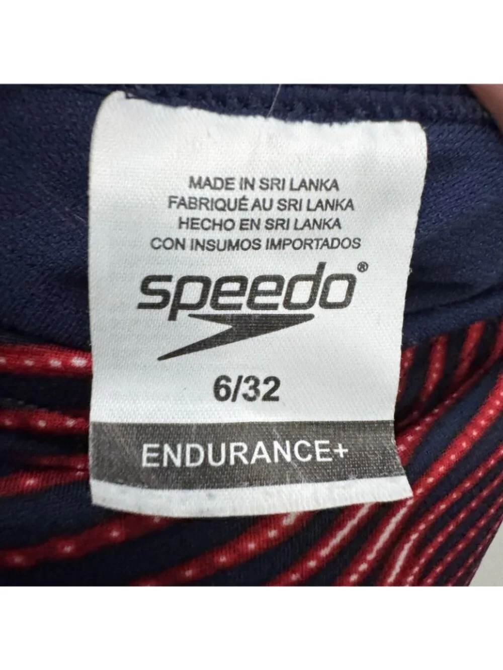 Speedo Endurance+ Women’s Flyback One Piece Swimsuit Size 6/32 Navy Red